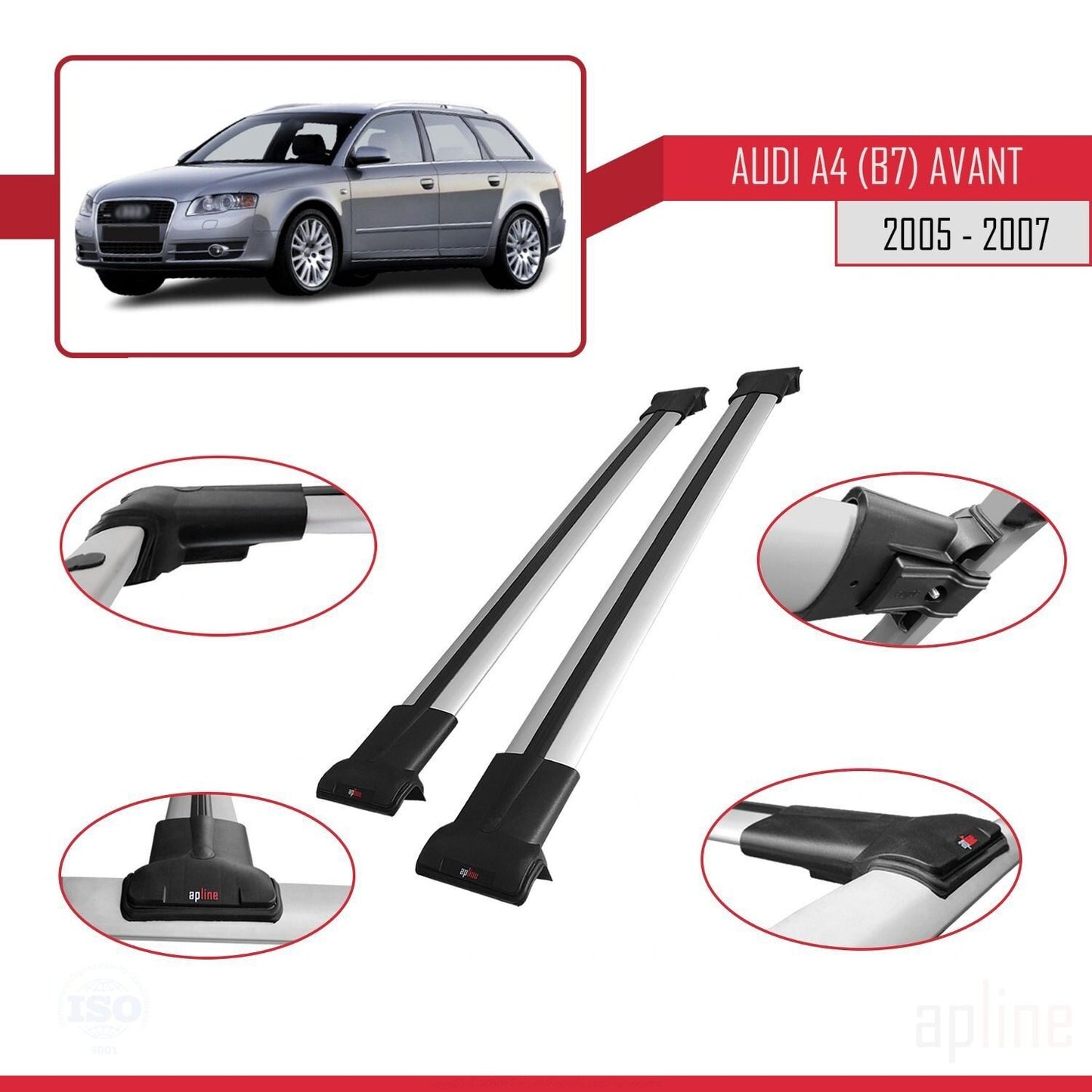 Compatibile con A4 (B7) Avant 2005-2007 modello FLY Barre portatutto per auto Portapacchi in alluminio grigio 2 barre