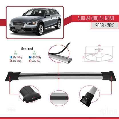 Compatible avec A4 (B8) Allroad 2009-2015 FLY Model Barres de Toit Railing Porte-Bagages de Voiture Gris Aluminium 2 Barres