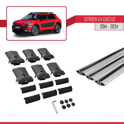 Compatible avec Citroen C4 Cactus 2014-2021 FLY Model Barres de Toit Railing Porte-Bagages de Voiture Gris Aluminium 3 Barres