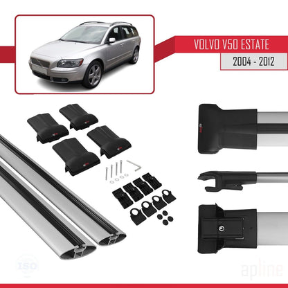 Compatible avec Volvo V50 2004-2012 FLY Model Barres de Toit Railing Porte-Bagages de Voiture Gris Aluminium 2 Barres