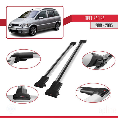 FLY Model Dakdrager bagagedrager compatibel met Opel Zafira A (T98) 2001-2005 Spoorstaven Grijs Aluminium 2 Staven