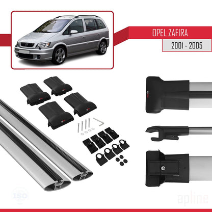 FLY Model Dakdrager bagagedrager compatibel met Opel Zafira A (T98) 2001-2005 Spoorstaven Grijs Aluminium 2 Staven