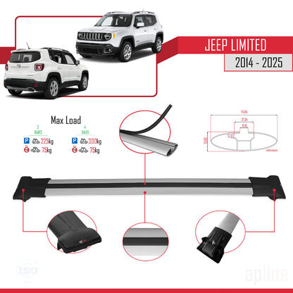 Compatible avec Jeep Limited 2014-2025 FLY Model Barres de Toit Railing Porte-Bagages de Voiture Gris Aluminium 3 Barres