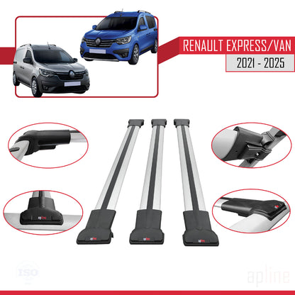 Compatible con Renault Express 2021-2025 FLY Model Barras de Techo Auto Portaequipajes Barras Transversales Gris Aluminio 3 Barras