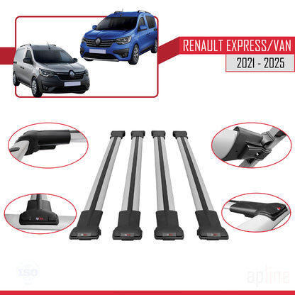 Compatible con Renault Express 2021-2025 FLY Model Barras de Techo Auto Portaequipajes Barras Transversales Gris Aluminio 4 Barras