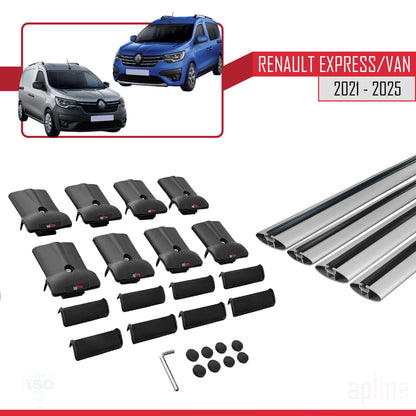 Compatible con Renault Express 2021-2025 FLY Model Barras de Techo Auto Portaequipajes Barras Transversales Gris Aluminio 4 Barras