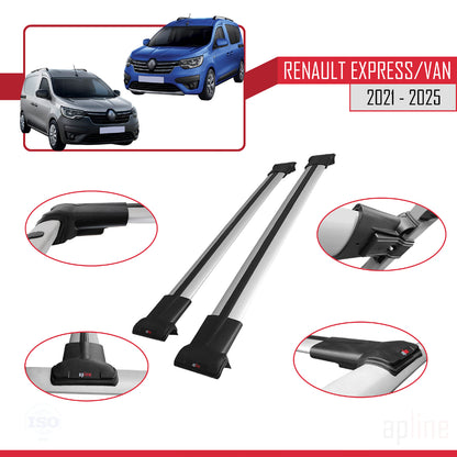 Compatible con Renault Express 2021-2025 FLY Model Barras de Techo Auto Portaequipajes Barras Transversales Gris Aluminio 2 Barras