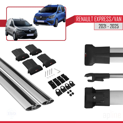 Compatible con Renault Express 2021-2025 FLY Model Barras de Techo Auto Portaequipajes Barras Transversales Gris Aluminio 2 Barras