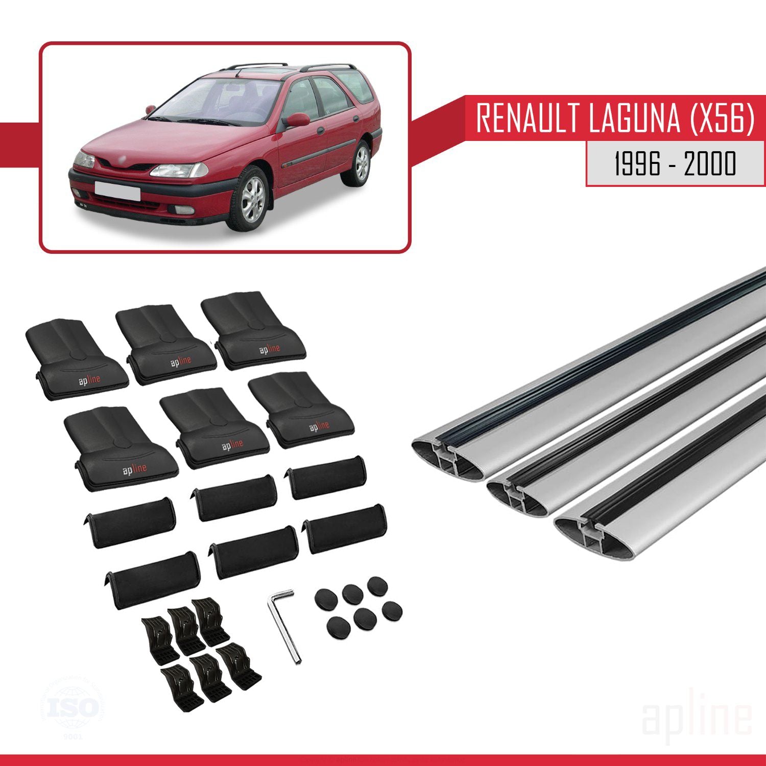 Compatible avec Renault Laguna (X56) 1996-200 FLY Model Barres de Toit Railing Porte-Bagages de Voiture Gris Aluminium 3 Barres