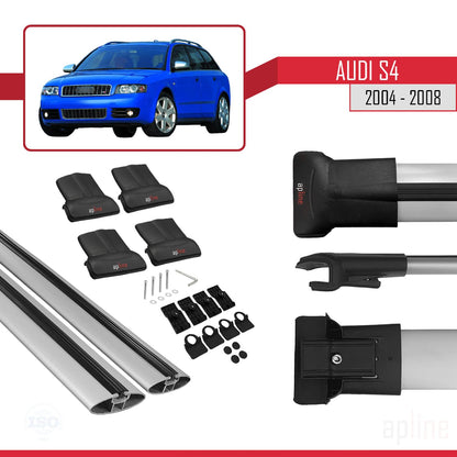 Compatible avec Audi S4 2004-2008 FLY Model Barres de Toit Railing Porte-Bagages de Voiture Gris Aluminium 2 Barres