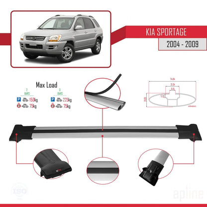 Compatible avec Kia Sportage 2 (JE) 2004-2009 FLY Model Barres de Toit Railing Porte-Bagages de Voiture Gris Aluminium 2 Barres