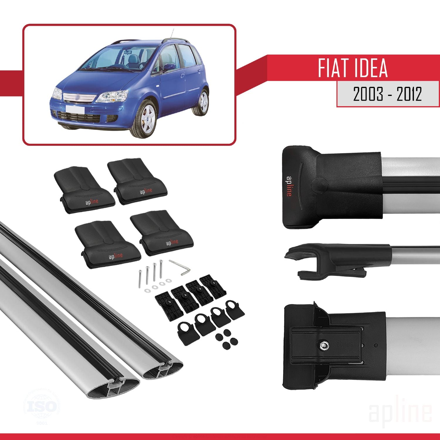 Compatible avec Fiat Idea 2003-2012 FLY Model Barres de Toit Railing Porte-Bagages de Voiture Gris Aluminium 2 Barres