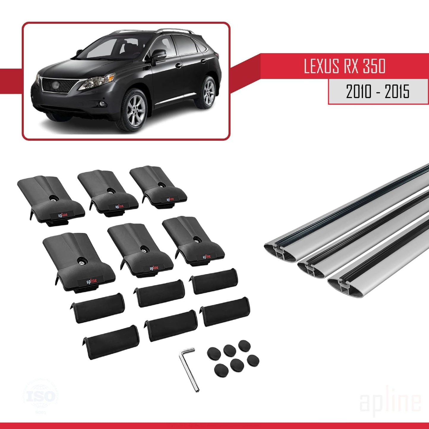 FLY Model Dakdrager bagagedrager compatibel met Lexus RX 3 (AL10) 2010-2015 Spoorstaven Grijs Aluminium 3 Staven