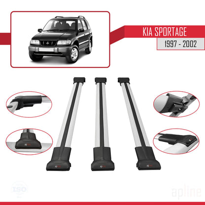 Compatible avec Kia Sportage 1997-2002 FLY Model Barres de Toit Railing Porte-Bagages de Voiture Gris Aluminium 3 Barres