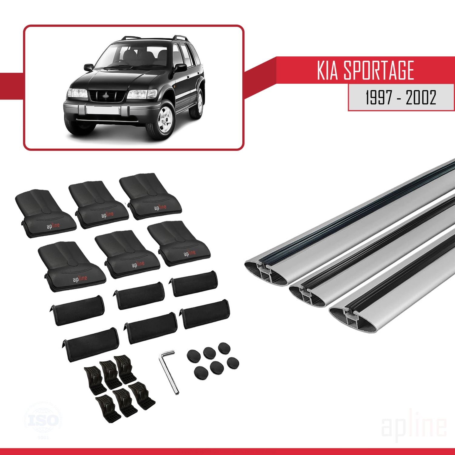 Compatible avec Kia Sportage 1997-2002 FLY Model Barres de Toit Railing Porte-Bagages de Voiture Gris Aluminium 3 Barres
