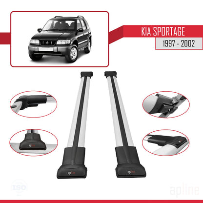 Compatible avec Kia Sportage 1997-2002 FLY Model Barres de Toit Railing Porte-Bagages de Voiture Gris Aluminium 2 Barres