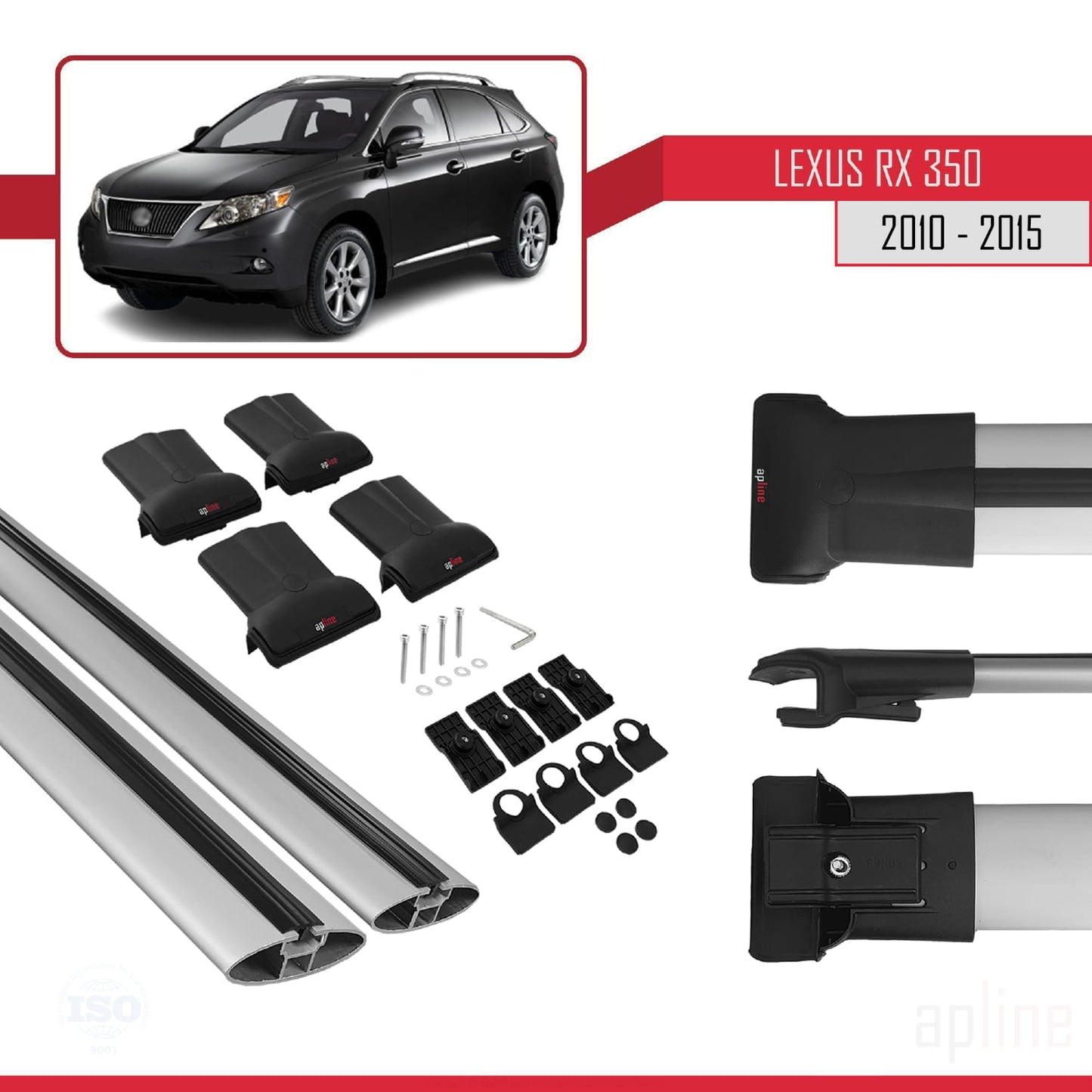 FLY Model Dakdrager bagagedrager compatibel met Lexus RX 3 (AL10) 2010-2015 Spoorstaven Grijs Aluminium 2 Staven