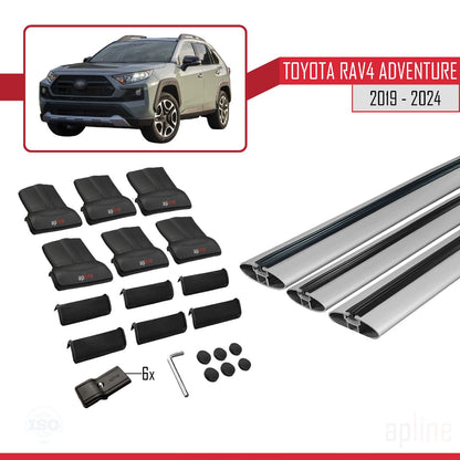 Compatible avec Toyota RAV4 Adventure 2019-2024 FLY Model Barres de Toit Railing Porte-Bagages de Voiture Gris Aluminium 3 Barres