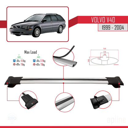 Compatible avec Volvo V40 1999-2004 FLY Model Barres de Toit Railing Porte-Bagages de Voiture Gris Aluminium 2 Barres