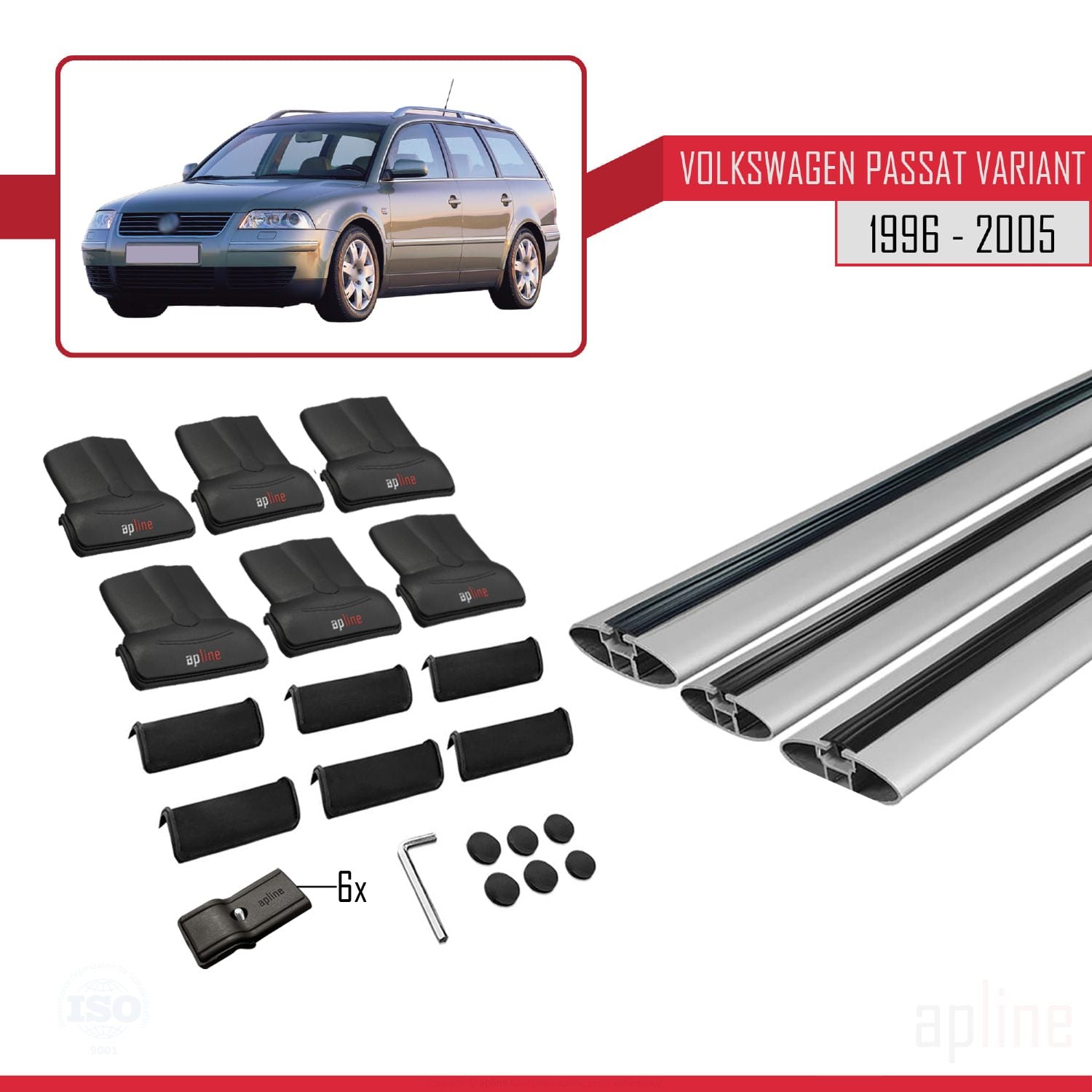 Compatible avec VW Passat B5 Variant 1996-2005 FLY Model Barres de Toit Railing Porte-Bagages de Voiture Gris Aluminium 3 Barres