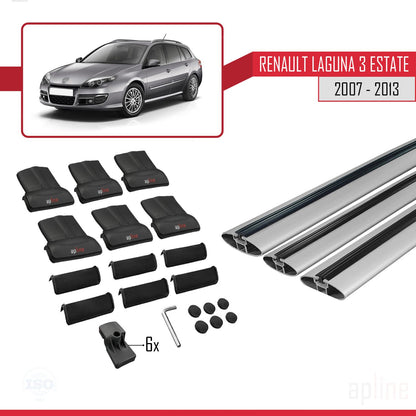Compatible avec Renault Laguna 3 Estate 2007-2013 FLY Model Barres de Toit Railing Porte-Bagages de Voiture Gris Aluminium 3 Barres