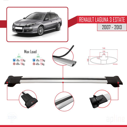 Compatible avec Renault Laguna 3 Estate 2007-2013 FLY Model Barres de Toit Railing Porte-Bagages de Voiture Gris Aluminium 2 Barres