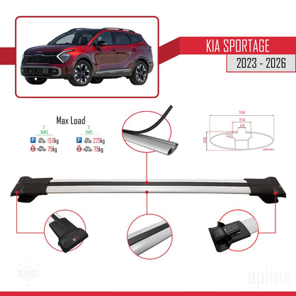 Compatible avec Kia Sportage 2023-2025 FLY Model Barres de Toit Railing Porte-Bagages de Voiture Gris Aluminium 3 Barres