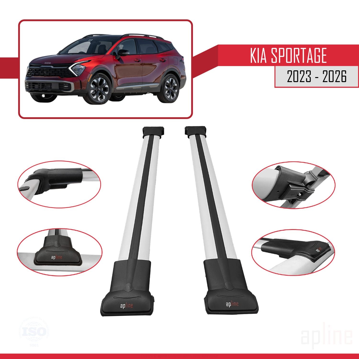 Compatible avec Kia Sportage 2023-2025 FLY Model Barres de Toit Railing Porte-Bagages de Voiture Gris Aluminium 2 Barres