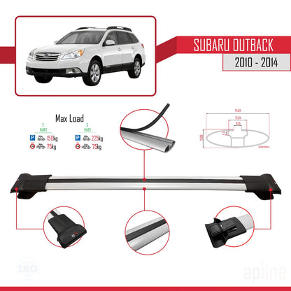 Compatible avec Subaru Outback 2010-2014 FLY Model Barres de Toit Railing Porte-Bagages de Voiture Gris Aluminium 3 Barres