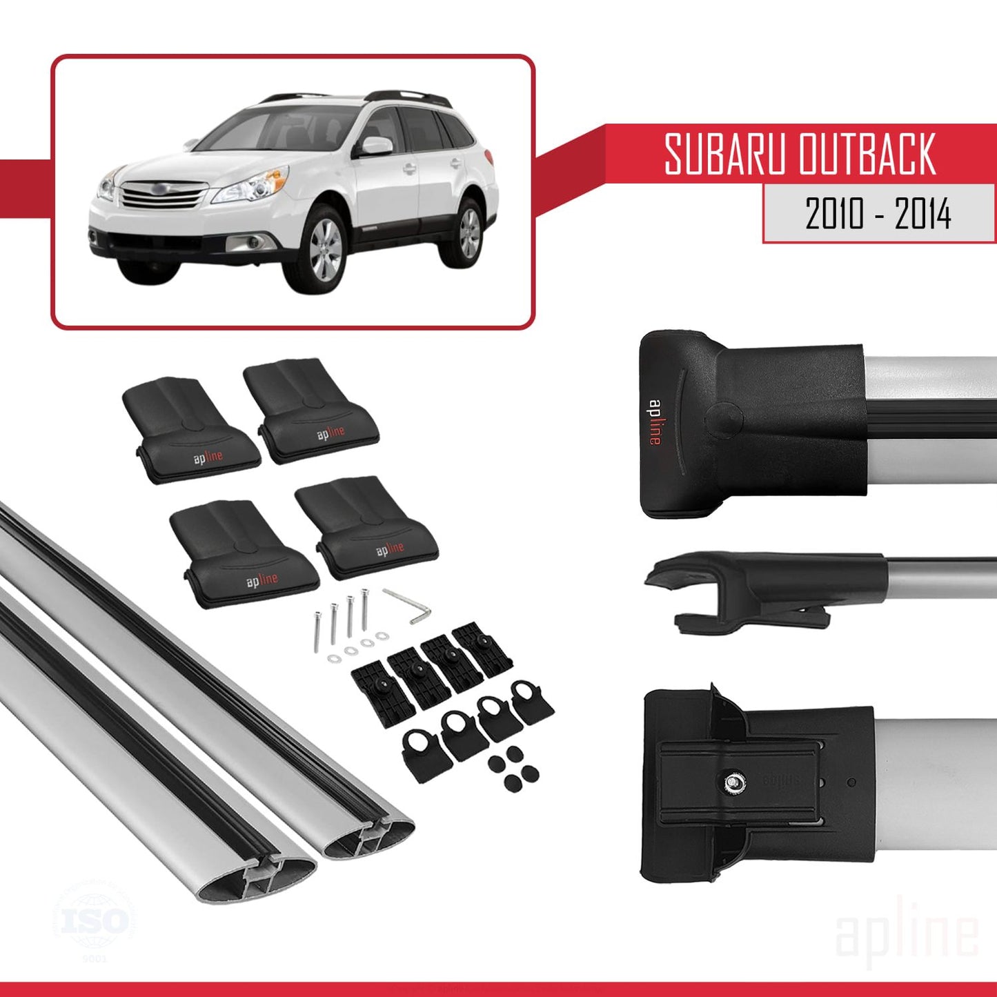 Compatible avec Subaru Outback 2010-2014 FLY Model Barres de Toit Railing Porte-Bagages de Voiture Gris Aluminium 2 Barres