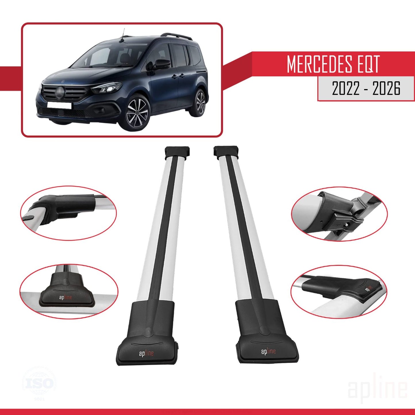 Compatible avec Mercedes EQT / Citan W420 2022-2025 FLY Model Barres de Toit Railing Porte-Bagages de Voiture Gris Aluminium 2 Barres