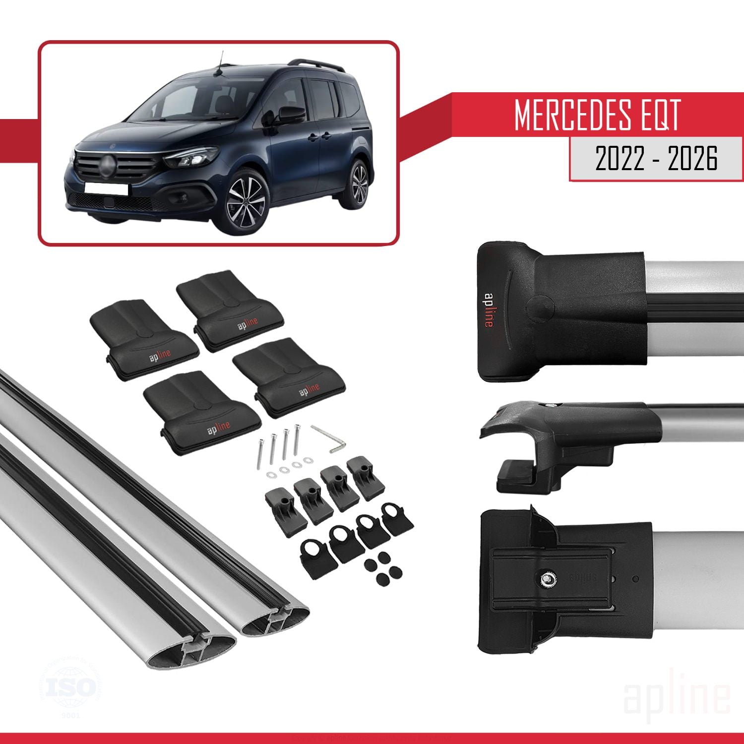 Compatible avec Mercedes EQT / Citan W420 2022-2025 FLY Model Barres de Toit Railing Porte-Bagages de Voiture Gris Aluminium 2 Barres