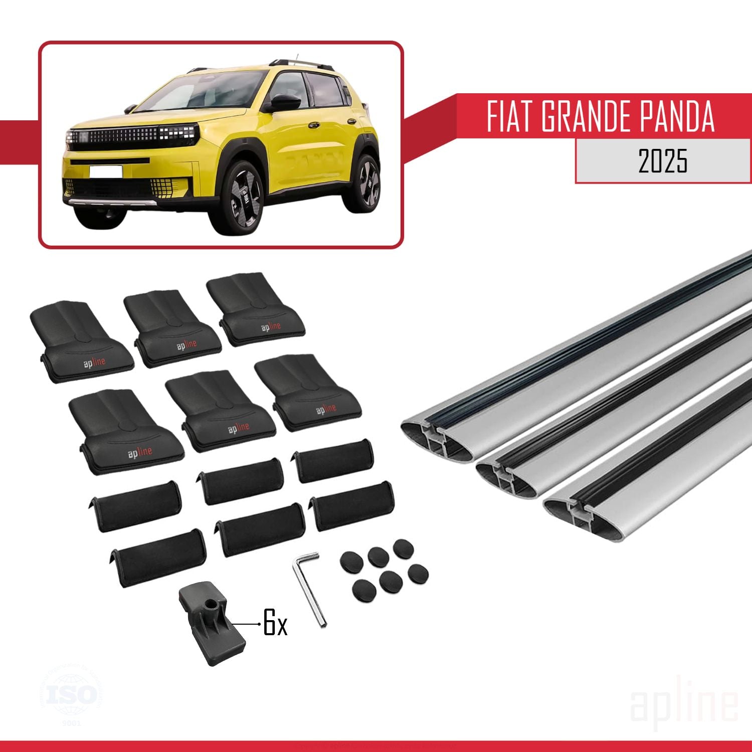 Compatible avec Fiat Grande Panda 2025-2025 FLY Model Barres de Toit Railing Porte-Bagages de Voiture Gris Aluminium 3 Barres