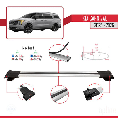 Compatible avec Kia Carnival 2025 FLY Model Barres de Toit Railing Porte-Bagages de Voiture Gris Aluminium 2 Barres