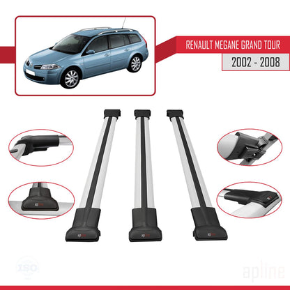 Compatible avec Renault Megane Grand Tour 2002-2008 FLY Model Barres de Toit Railing Porte-Bagages de Voiture Gris Aluminium 3 Barres