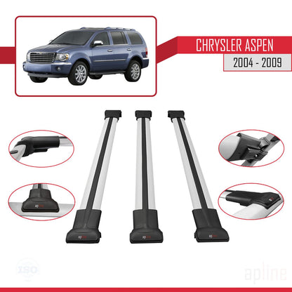 Compatible avec Chrysler Aspen 2004-2009 FLY Model Barres de Toit Railing Porte-Bagages de Voiture Gris Aluminium 3 Barres