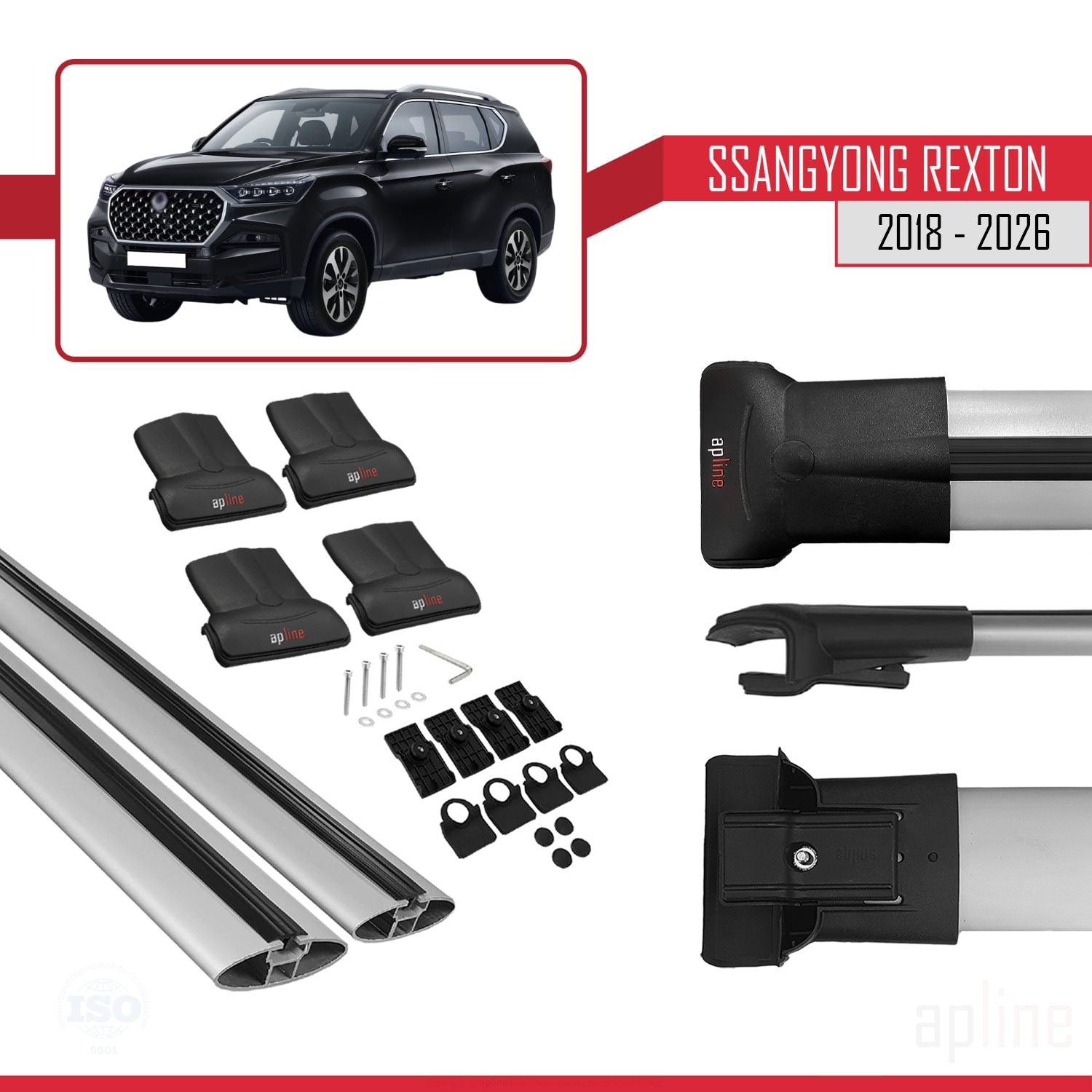 Compatible avec SsangYong Rexton 2018-2025 FLY Model Barres de Toit Railing Porte-Bagages de Voiture Gris Aluminium 2 Barres