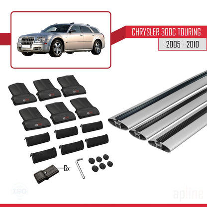 Compatible avec Chrysler 300C Touring 2005-2010 FLY Model Barres de Toit Railing Porte-Bagages de Voiture Gris Aluminium 3 Barres