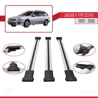 Compatible avec Jaguar X-Type Estate 2002-2009 FLY Model Barres de Toit Railing Porte-Bagages de Voiture Gris Aluminium 3 Barres