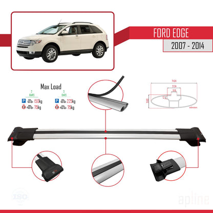 Compatible avec Ford Edge 2007-2014 FLY Model Barres de Toit Railing Porte-Bagages de Voiture Gris Aluminium 2 Barres