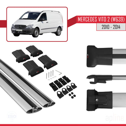 Compatible avec Mercedes Vito 2 (W639) Post-Facelift 2010-2014 FLY Model Barres de Toit Railing Porte-Bagages de Voiture Gris Aluminium 2 Barres