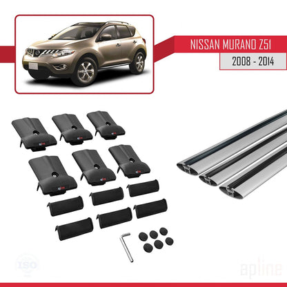 Compatible avec Nissan Murano 2 (Z51) 2008-2014 FLY Model Barres de Toit Railing Porte-Bagages de Voiture Gris Aluminium 3 Barres