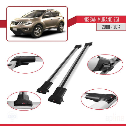 Compatible avec Nissan Murano 2 (Z51) 2008-2014 FLY Model Barres de Toit Railing Porte-Bagages de Voiture Gris Aluminium 2 Barres