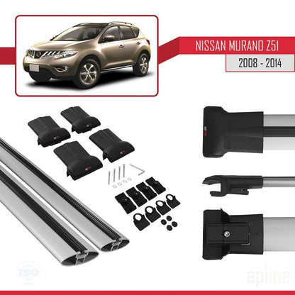 Compatible avec Nissan Murano 2 (Z51) 2008-2014 FLY Model Barres de Toit Railing Porte-Bagages de Voiture Gris Aluminium 2 Barres