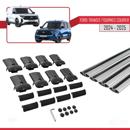 FLY Model Dakdrager bagagedrager compatibel met Ford Transit/Tourneo Courier 2024-2025 Spoorstaven Grijs Aluminium 4 Staven