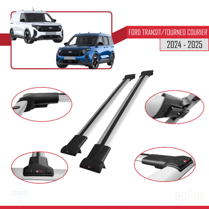 FLY Model Dakdrager bagagedrager compatibel met Ford Transit/Tourneo Courier 2024-2025 Spoorstaven Grijs Aluminium 2 Staven