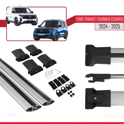 FLY Model Dakdrager bagagedrager compatibel met Ford Transit/Tourneo Courier 2024-2025 Spoorstaven Grijs Aluminium 2 Staven