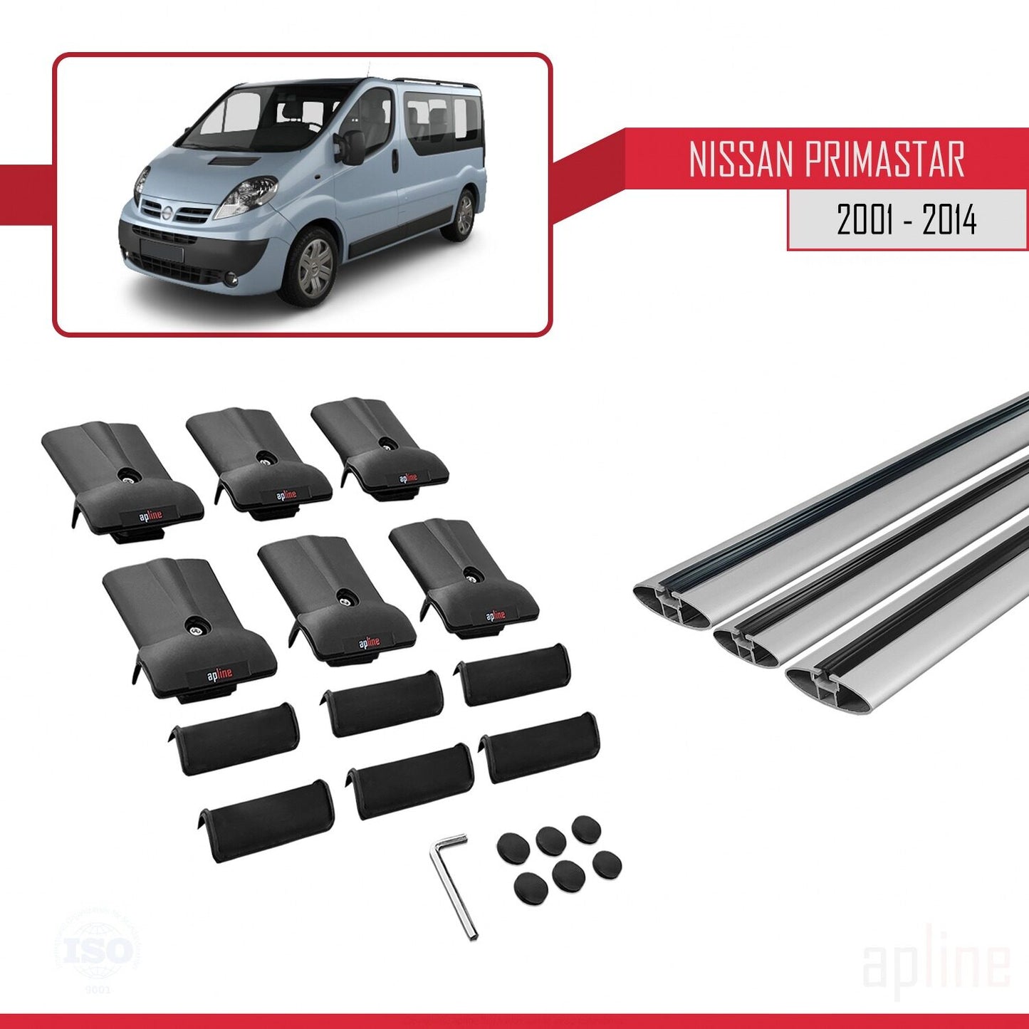 FLY Model Dakdrager bagagedrager compatibel met Nissan Primastar 2001-2014 Spoorstaven Grijs Aluminium 3 Staven