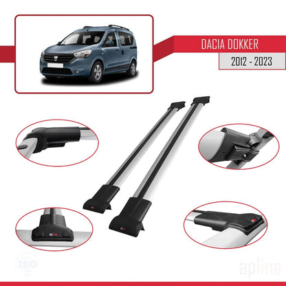 FLY Model Dakdrager bagagedrager compatibel met Dacia Dokker (K67) 2012-2023 Spoorstaven Grijs Aluminium 2 Staven