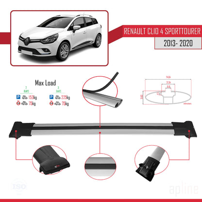 Kompatibel mit Renault Clio 4 ST 2013-2020 FLY Model Relingträger Dachträger Auto Gepäckträger Grau Aluminium 2 Stangen